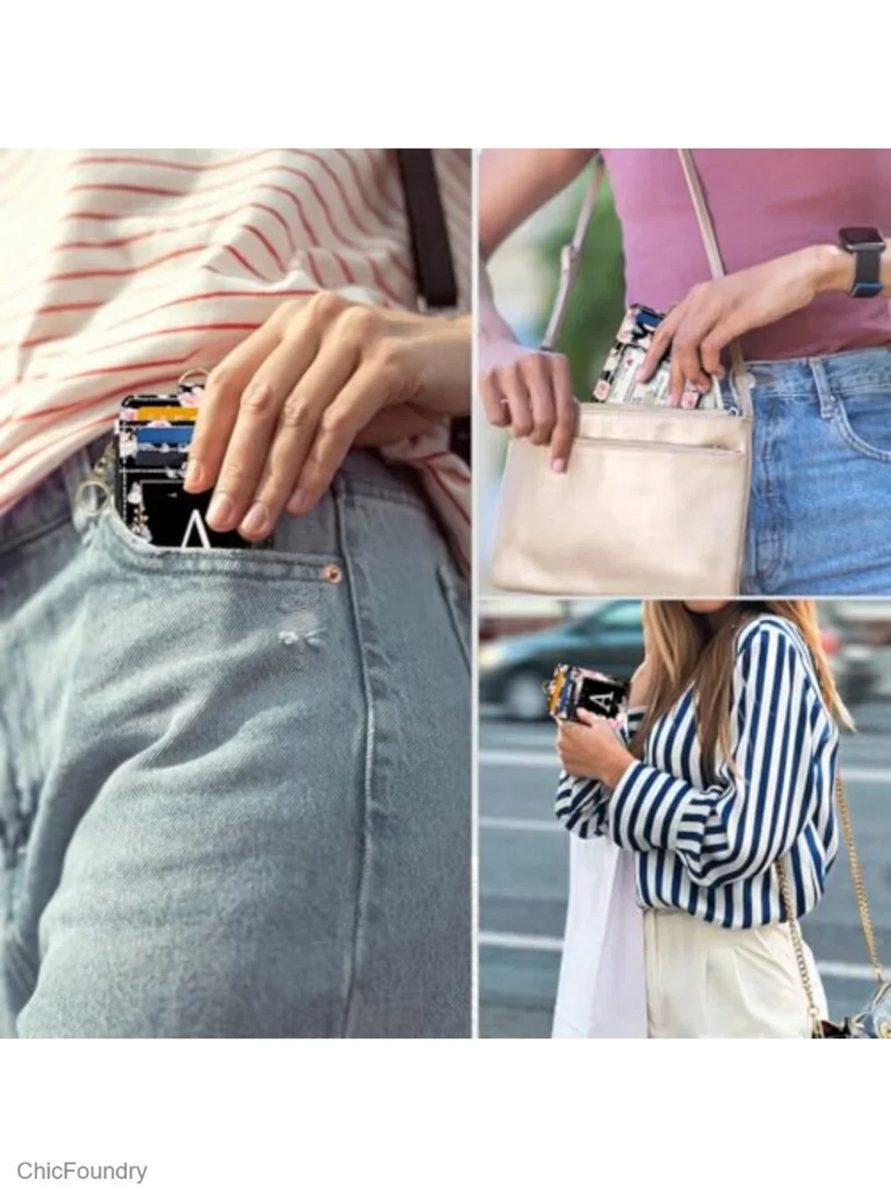 RFID Blocking Slim Wallet Credit Card Holder PU Leather with Zipper ID Window